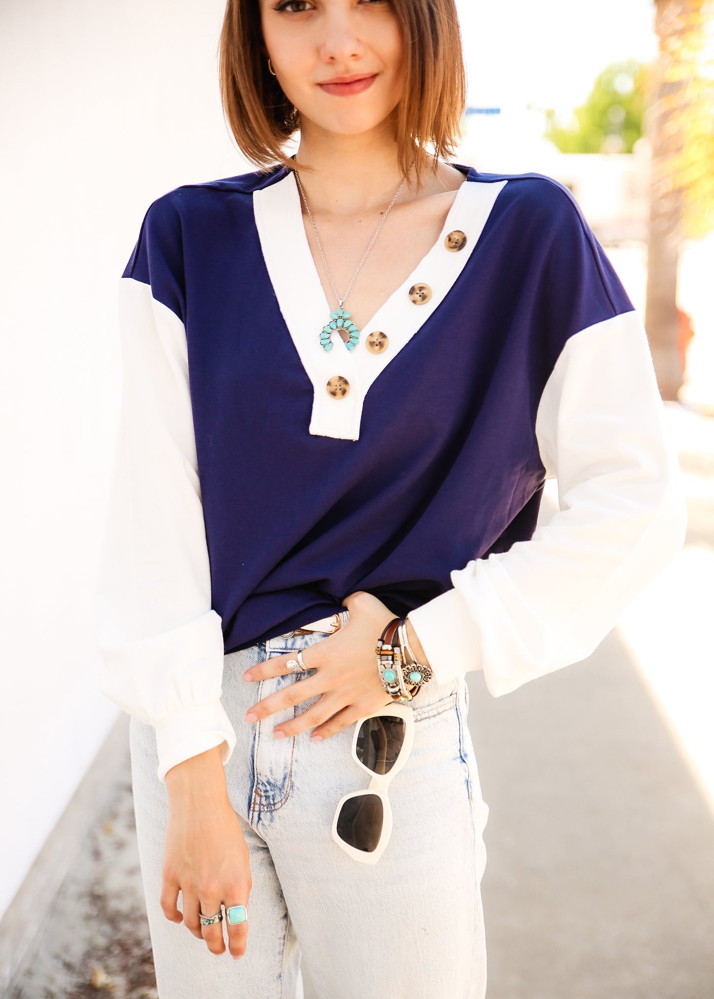 Two Tone Drop Shoulder Pullover