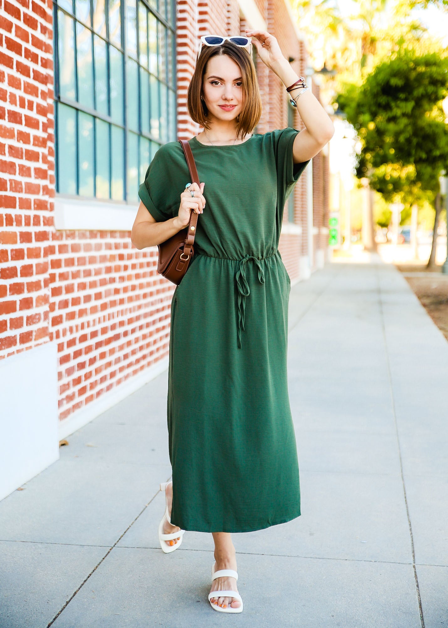 Batwing Cuffed Sleeve Side Split Midi Dress