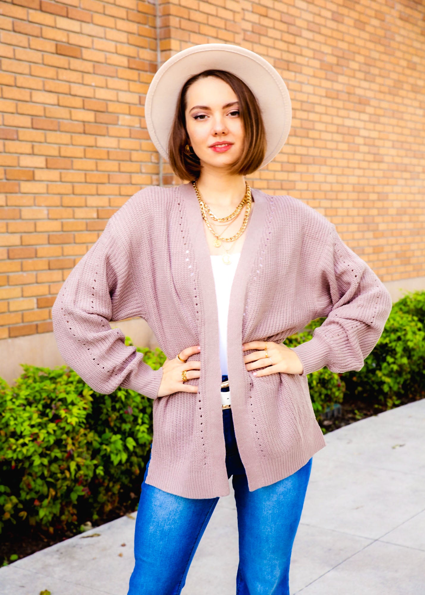 Drop Shoulder Open Front Side Slit Long Sleeve Cardigan