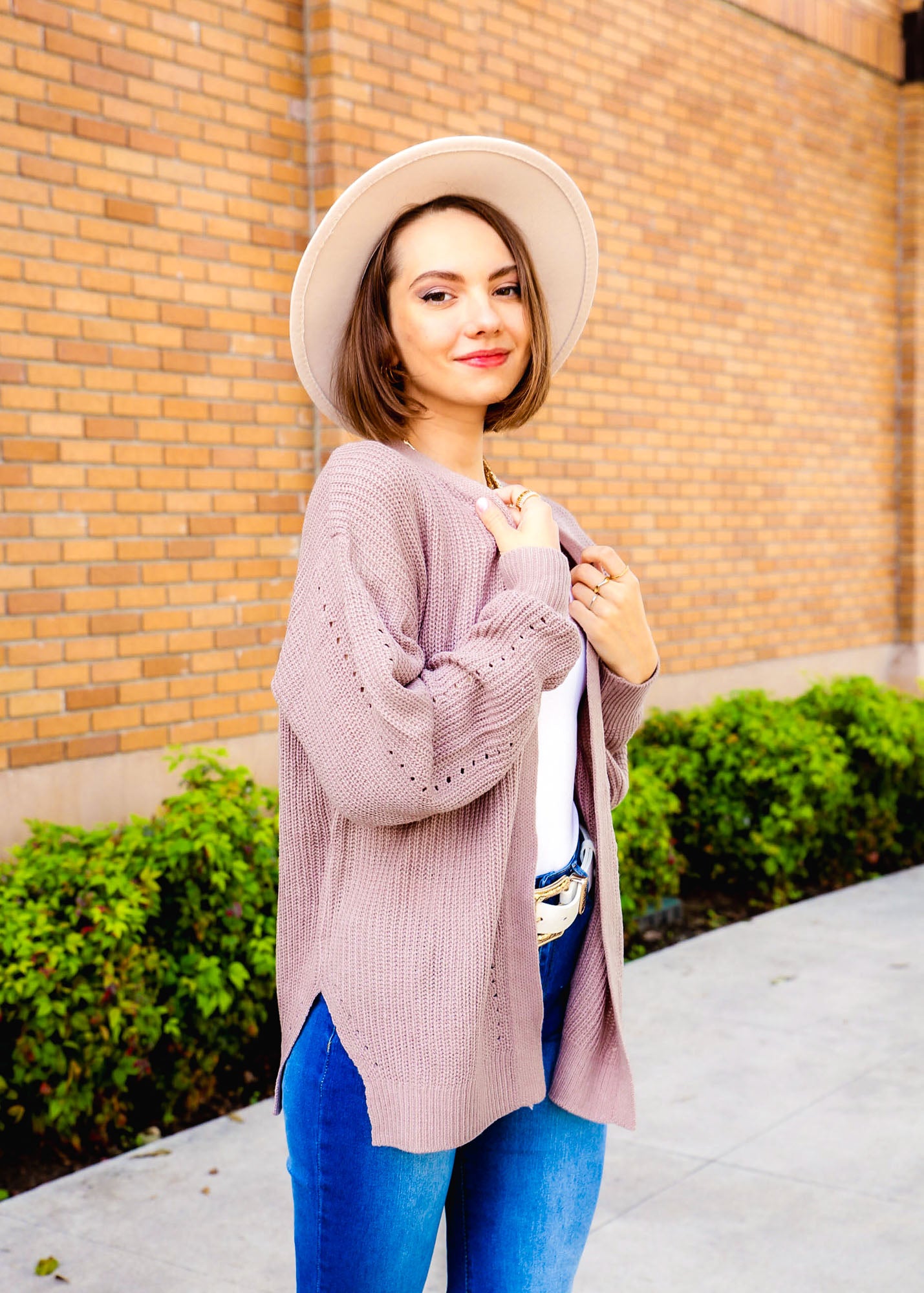 Drop Shoulder Open Front Side Slit Long Sleeve Cardigan