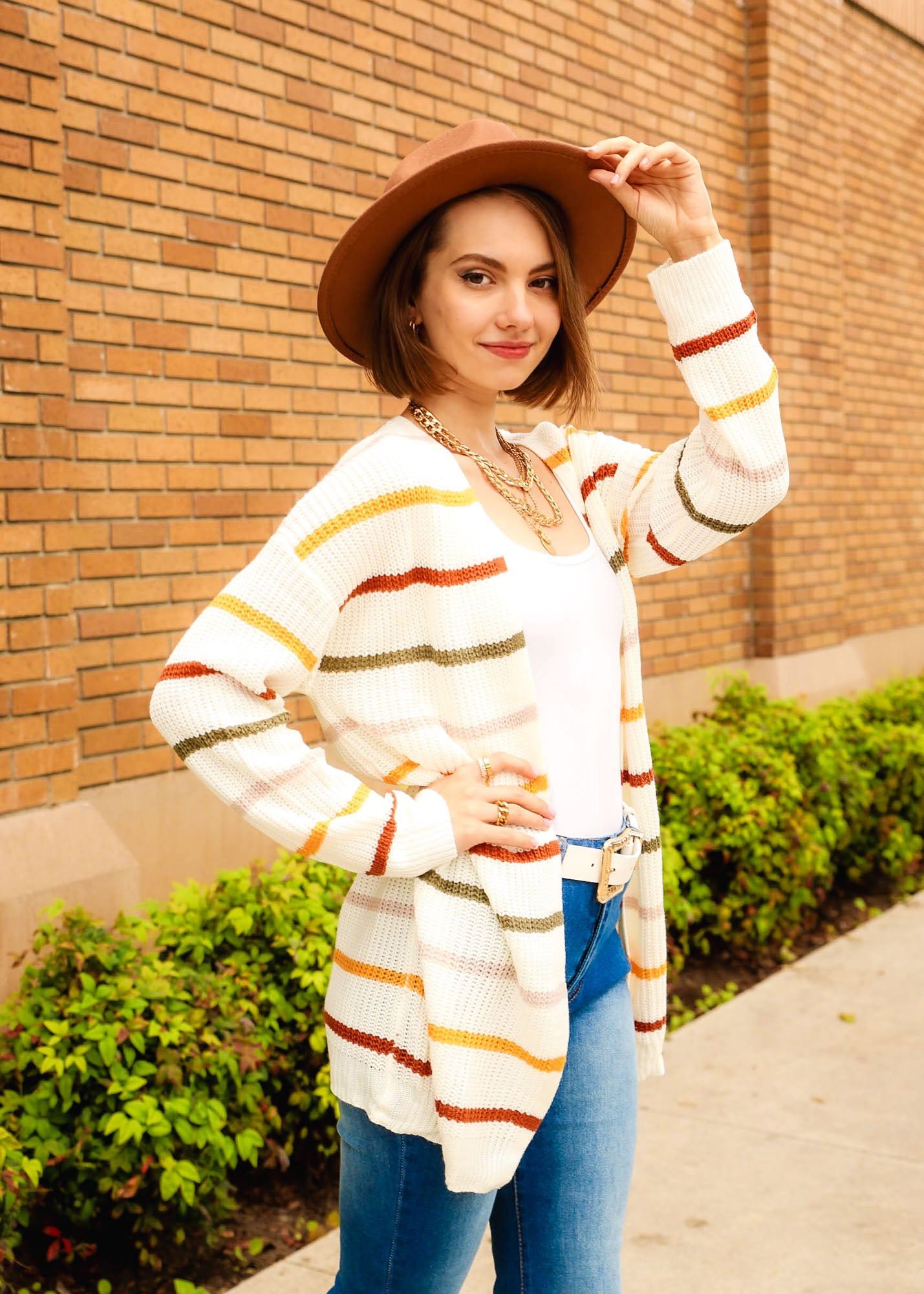 Drop Shoulder Striped Long Sleeve Cardigan