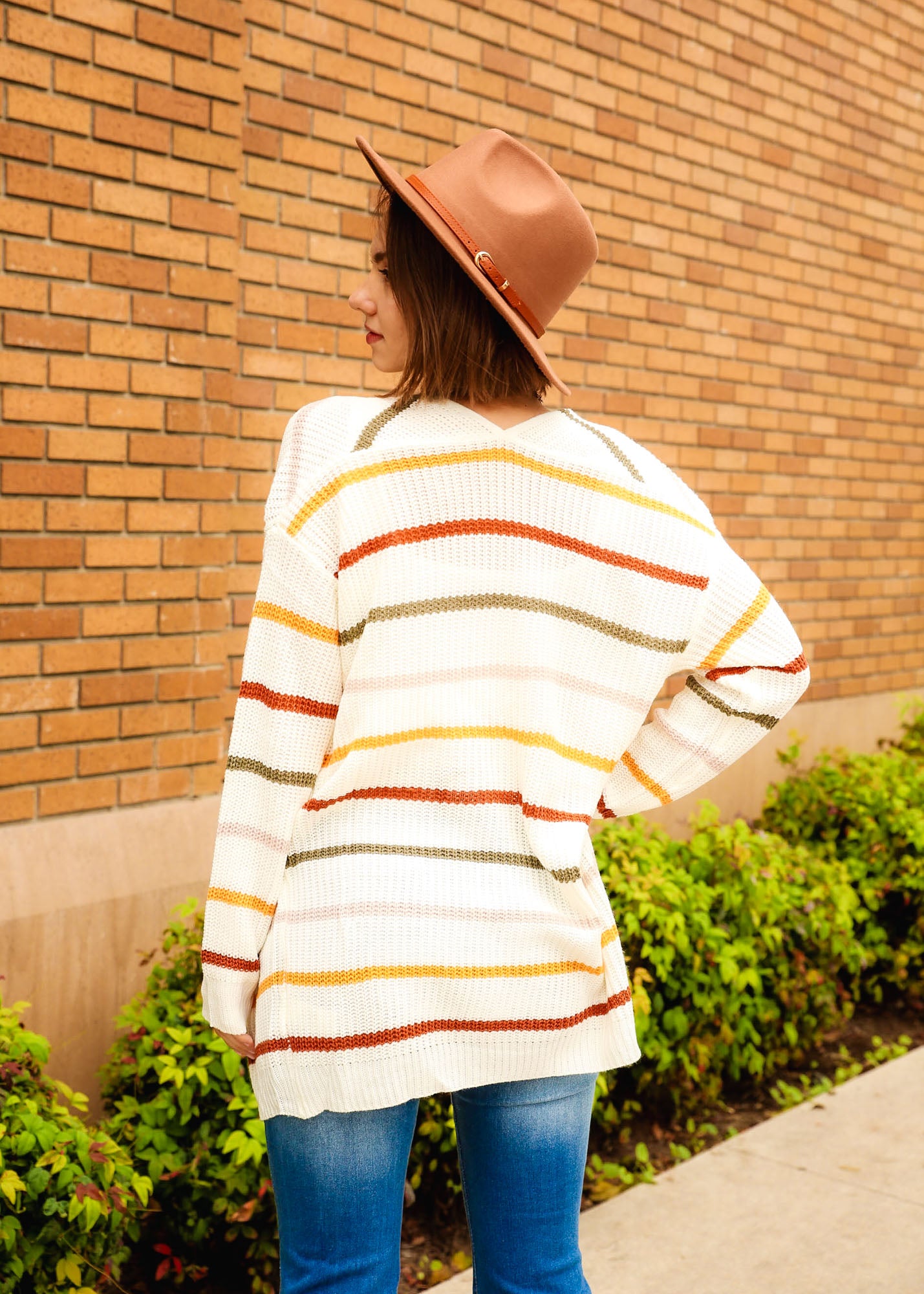 Drop Shoulder Striped Long Sleeve Cardigan