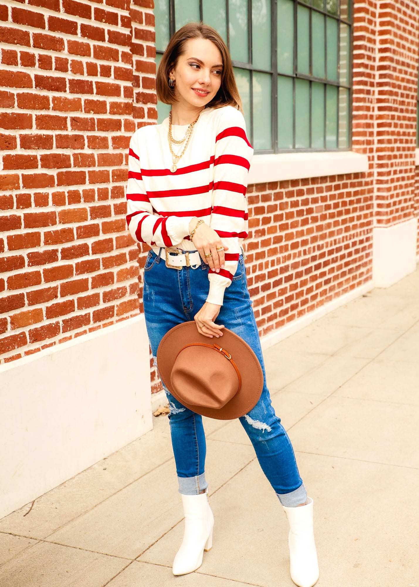 Striped Pattern Raglan Long Sleeve Sweater