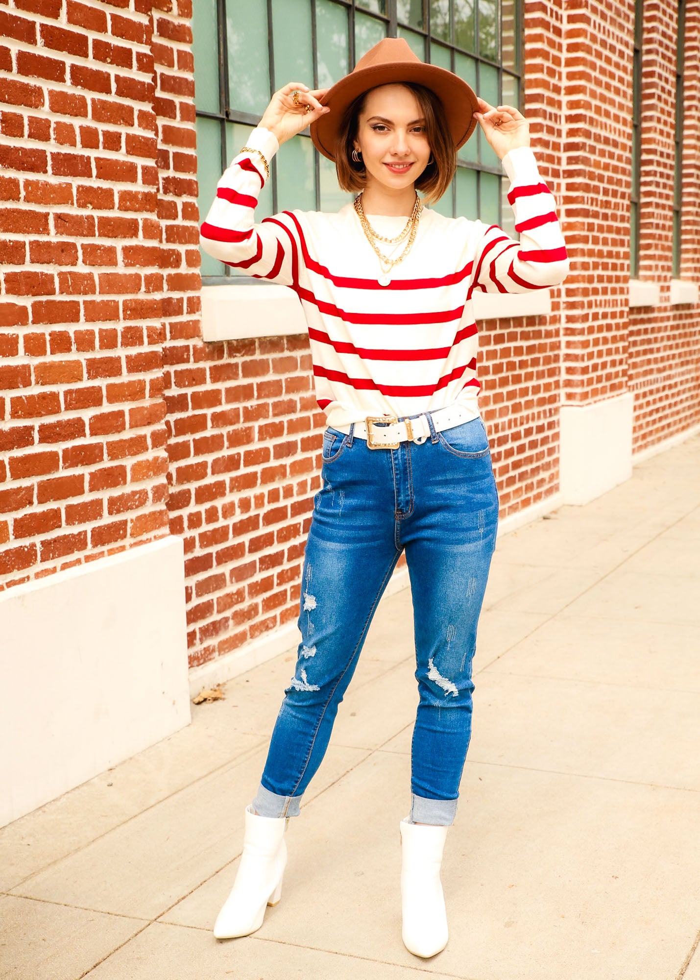 Striped Pattern Raglan Long Sleeve Sweater