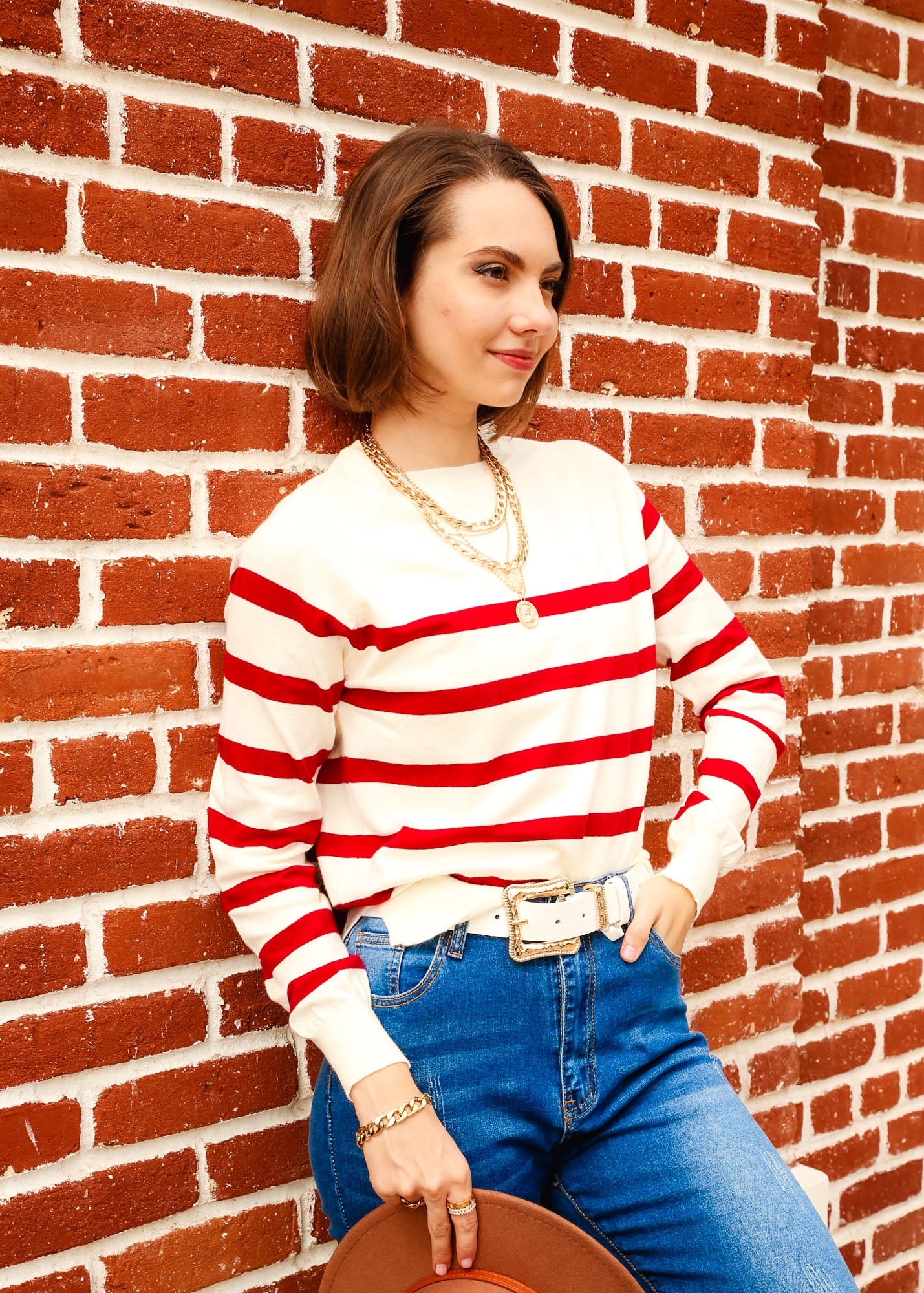 Striped Pattern Raglan Long Sleeve Sweater