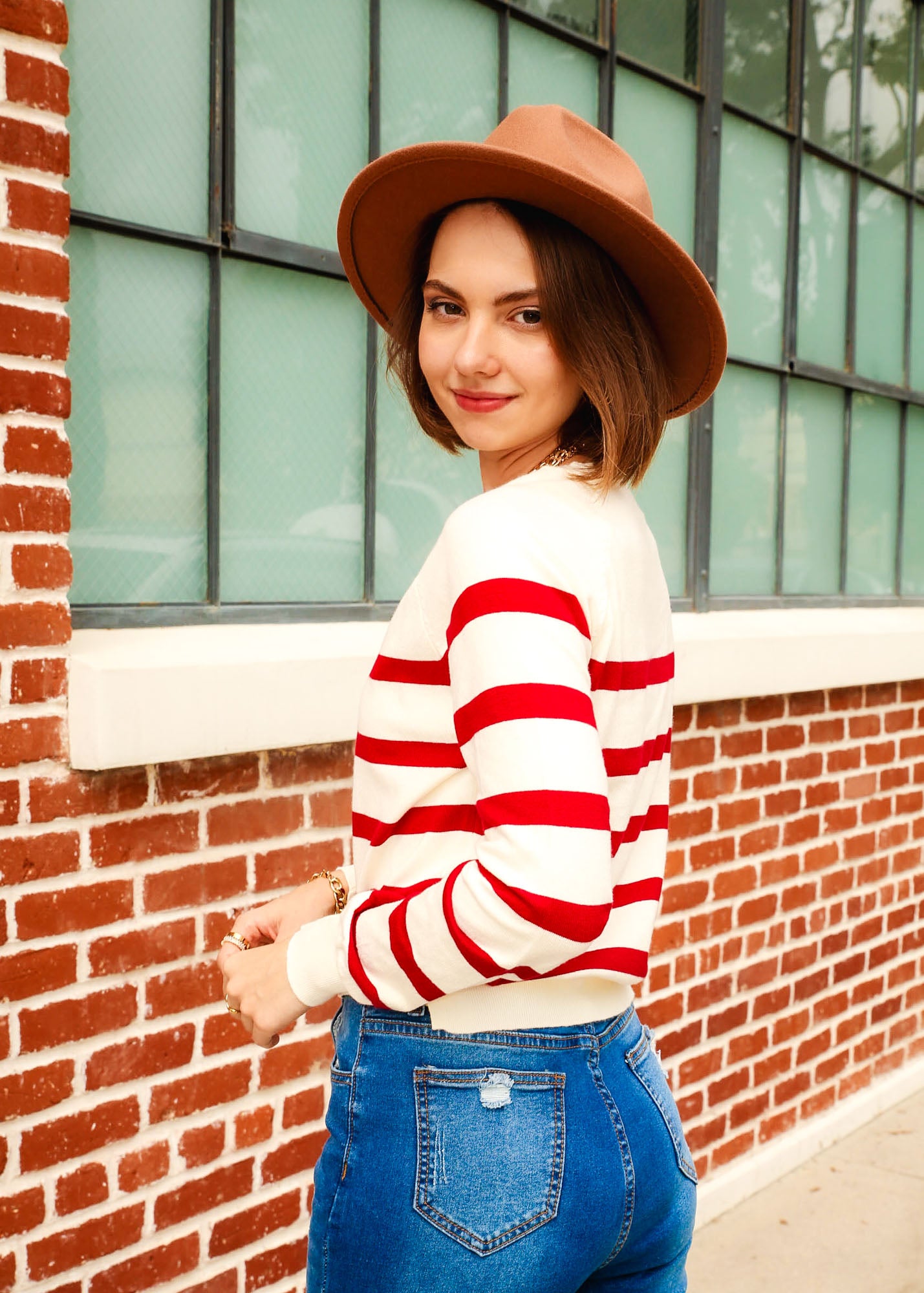 Striped Pattern Raglan Long Sleeve Sweater