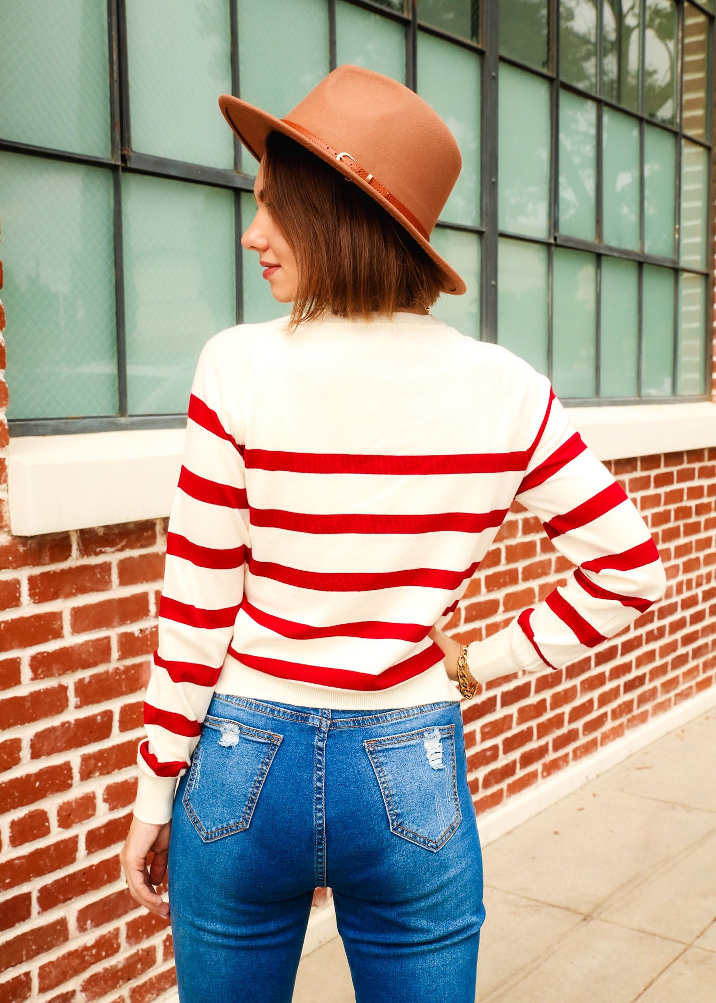 Striped Pattern Raglan Long Sleeve Sweater