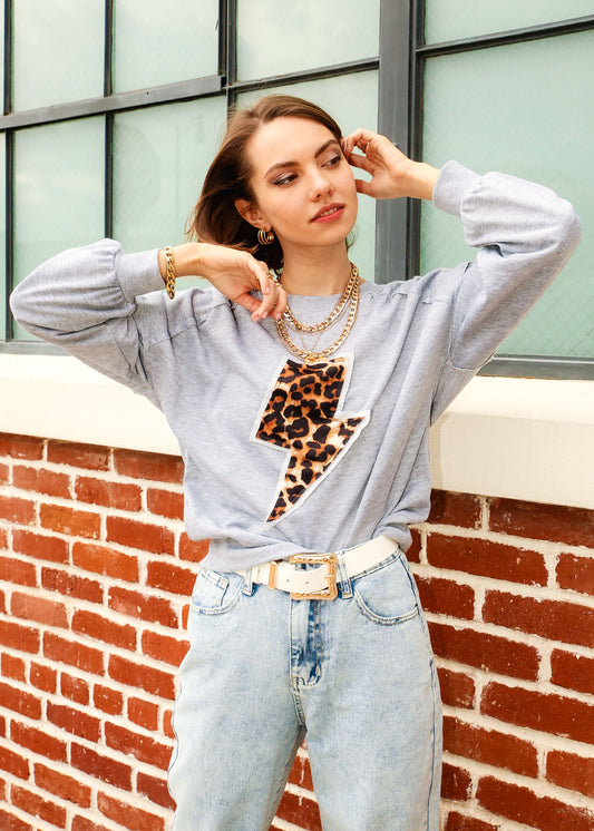 Leopard & Lightning Print Drop Shoulder Sweatshirt