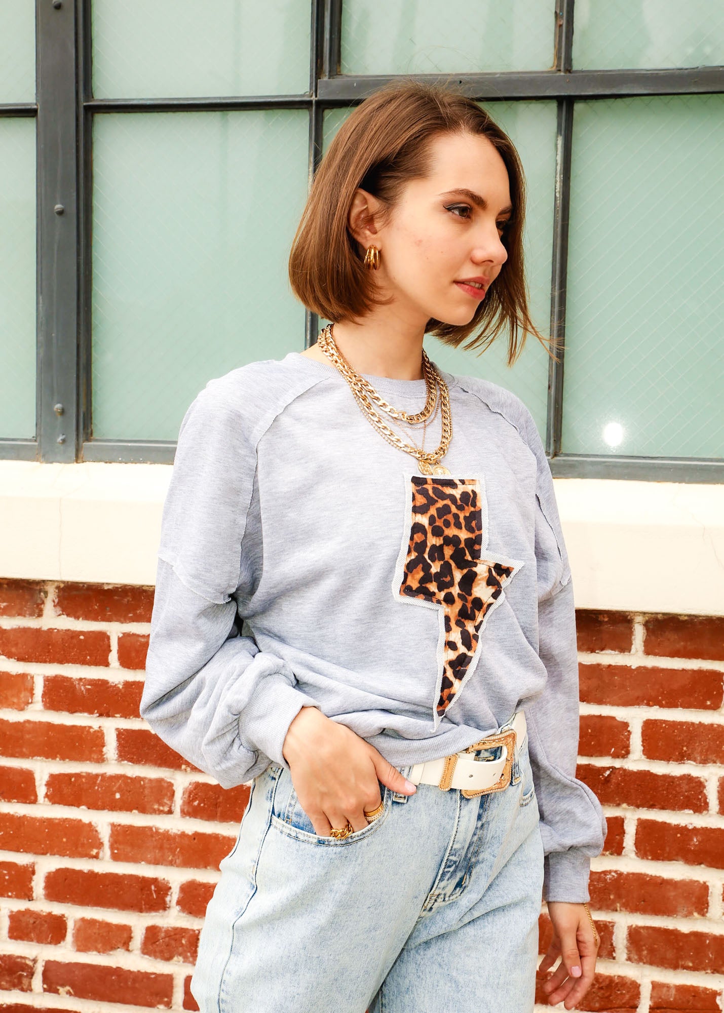 Leopard & Lightning Print Drop Shoulder Sweatshirt