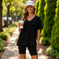Two-Piece Lounge Set with Oversized V-Neck Top and Bike Shorts