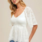 Textured Chiffon Peplum Top with Smocked Bodice and Flutter Sleeves