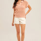 Short Sleeve Collared Pointelle Knit Top with Open Stitch Detailing