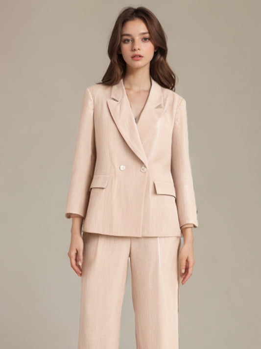 Blush Pink Sequin Tailored Notched Collar Jacket