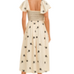 Cream Smocked Bodice Midi Dress with Delicate Black Floral Accents