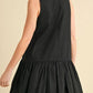 Sleeveless Mini Dress with Keyhole Front Cream Embroidery Drop Waist Hem and Flowy Silhouette