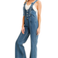 Classic Denim Overall Jumpsuit with Button-Front and Wide-Leg Design
