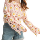 Pastel Pink Crochet Daisy Top with Bell Sleeves