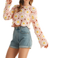 Pastel Pink Crochet Daisy Top with Bell Sleeves