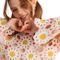 Pastel Pink Crochet Daisy Top with Bell Sleeves
