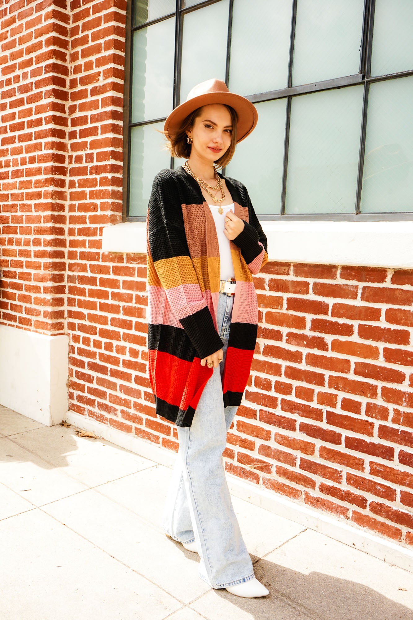 Color Block Drop Shoulder Open Front Cardigan