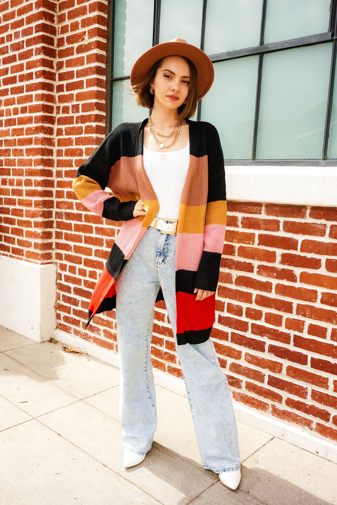 Color Block Drop Shoulder Open Front Cardigan