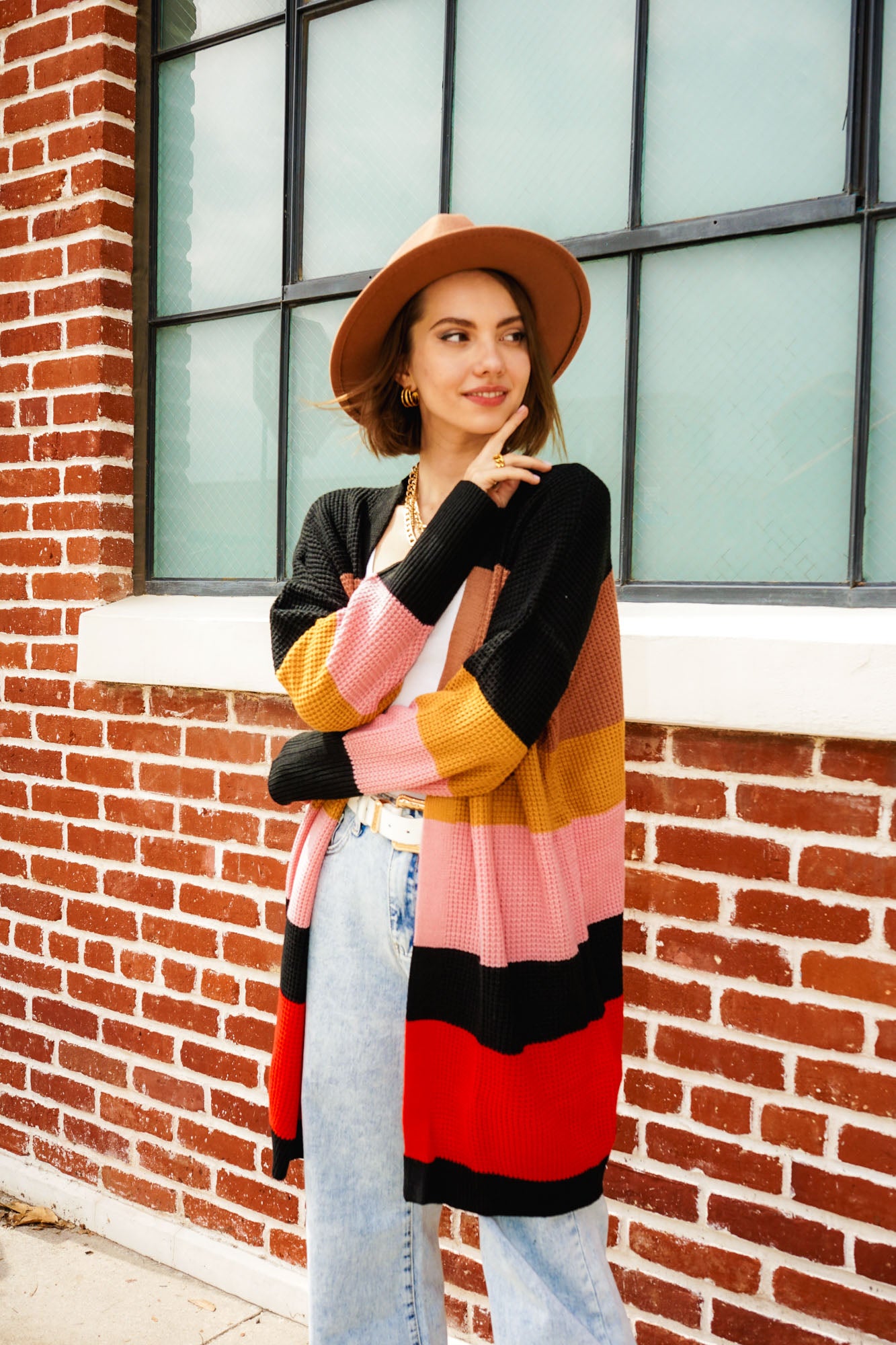 Color Block Drop Shoulder Open Front Cardigan