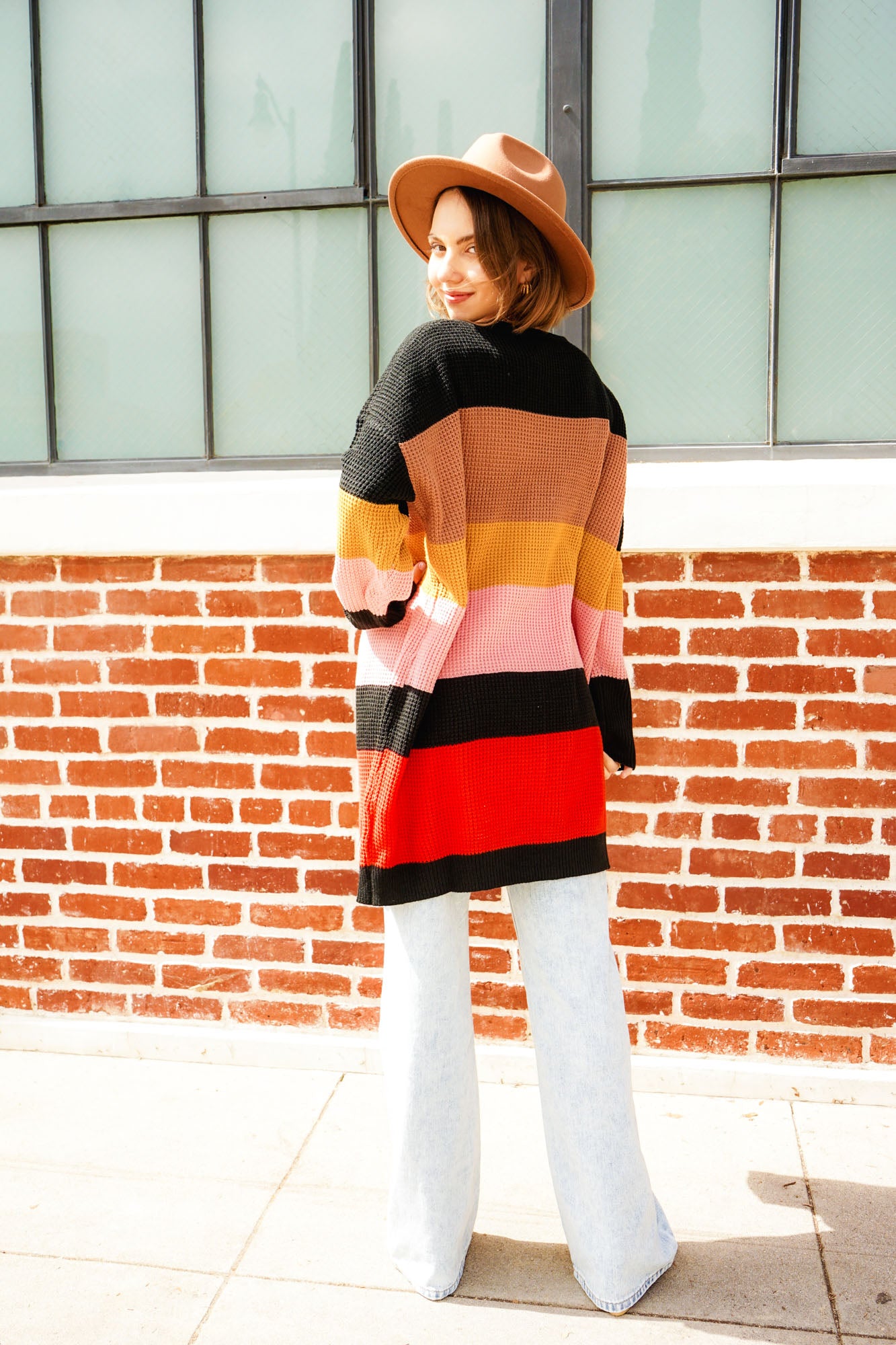 Color Block Drop Shoulder Open Front Cardigan