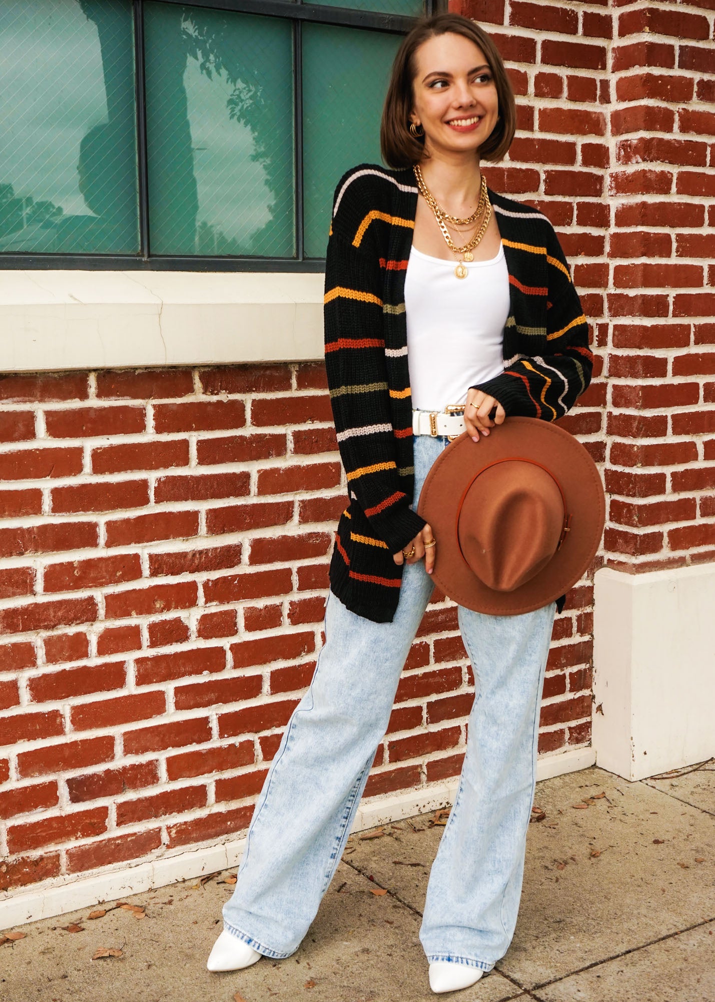 Drop Shoulder Striped Long Sleeve Cardigan