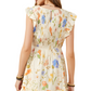 Ruffle Sleeve Smocked Mini Dress with Soft Floral Print