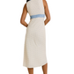 Sleeveless Midi Dress with Blue Lace Trim and Delicate Print