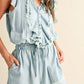Sleeveless Button-Front Romper with Ruffle Trim Detail Elastic Waist and Large Patch Pockets
