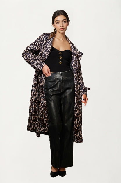 Leopard Print Belted Longline Coat