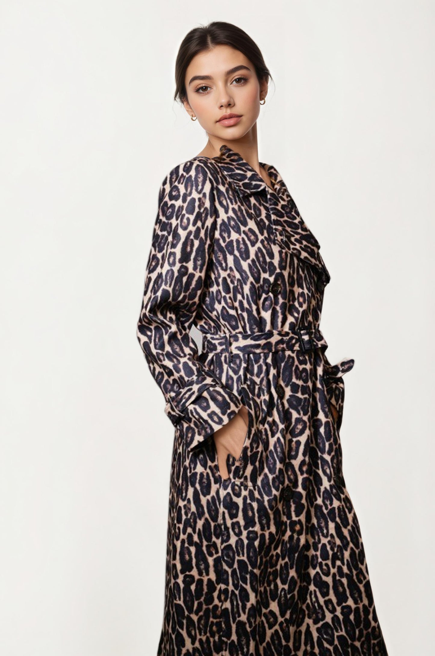 Leopard Print Belted Longline Coat