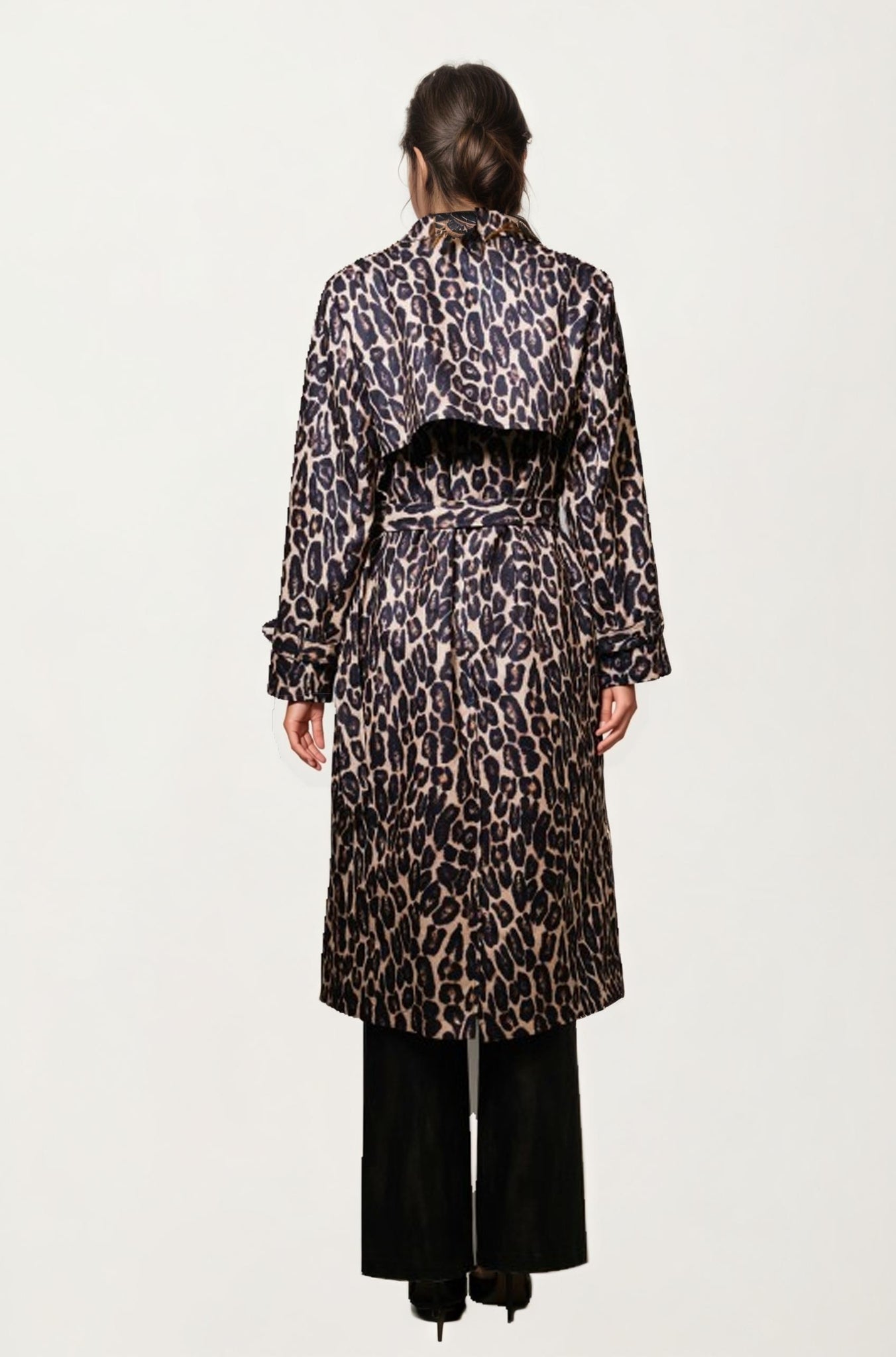 Leopard Print Belted Longline Coat