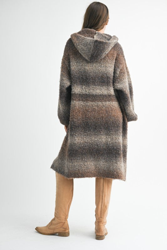 Longline Ombre Brushed Knit Coat With Relaxed Silhouette