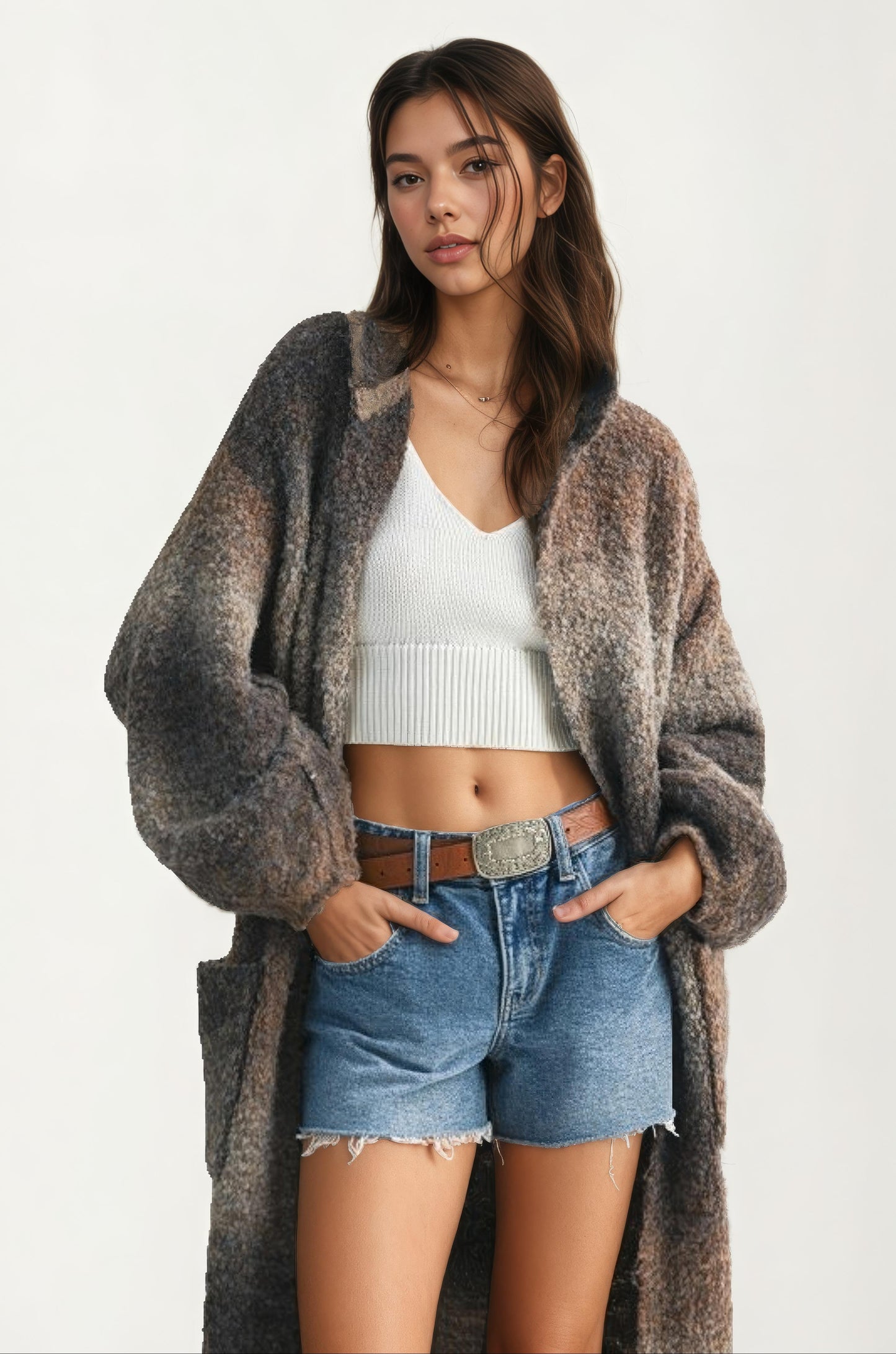 Longline Ombre Brushed Knit Coat With Relaxed Silhouette