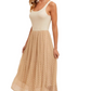 Sleeveless Scoop Neck Dress with Pleated Polka Dot Chiffon Skirt and Fitted Bodice
