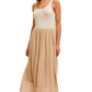 Sleeveless Scoop Neck Dress with Pleated Polka Dot Chiffon Skirt and Fitted Bodice