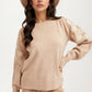 Embroidered Puff Sleeve Sweater In Soft Beige Knit