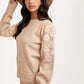 Embroidered Puff Sleeve Sweater In Soft Beige Knit