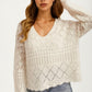 Ivory Pointelle Knit V-Neck Pullover Sweater with Relaxed Fit