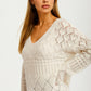 Ivory Pointelle Knit V-Neck Pullover Sweater with Relaxed Fit