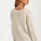 Ivory Pointelle Knit V-Neck Pullover Sweater with Relaxed Fit