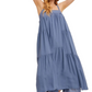 Blue Tiered Flowy Pocket Midi Dress