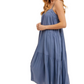 Blue Tiered Flowy Pocket Midi Dress