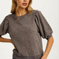 Textured Puff Sleeve Knit Top with Modern Crew Neckline