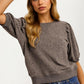 Textured Puff Sleeve Knit Top with Modern Crew Neckline
