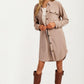 Taupe Button Down Longline Shacket with Pockets and Relaxed Fit