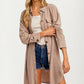 Taupe Button Down Longline Shacket with Pockets and Relaxed Fit