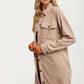 Taupe Button Down Longline Shacket with Pockets and Relaxed Fit